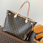 Louis Vuitton Neverfull MM Tote Bag Brown Monogram Canvas with Cowhide