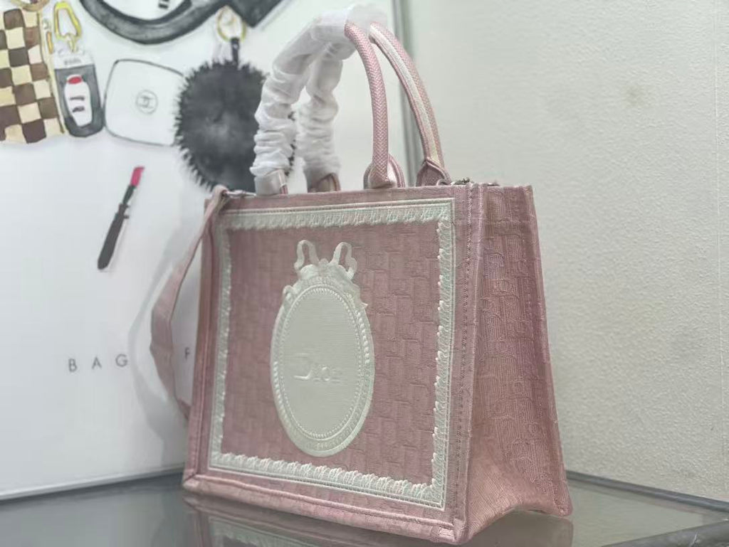 Dioramour Medium Dior Book Tote 36cm with Strap Pink Canvas