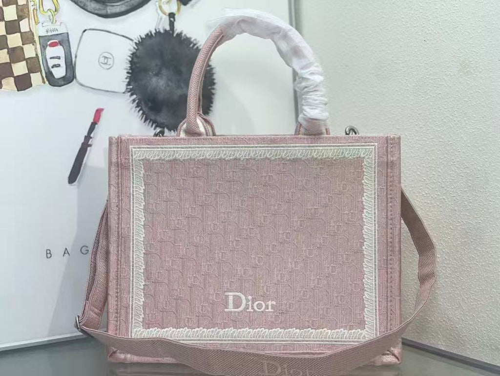 Dioramour Medium Dior Book Tote 36cm with Strap Pink Canvas