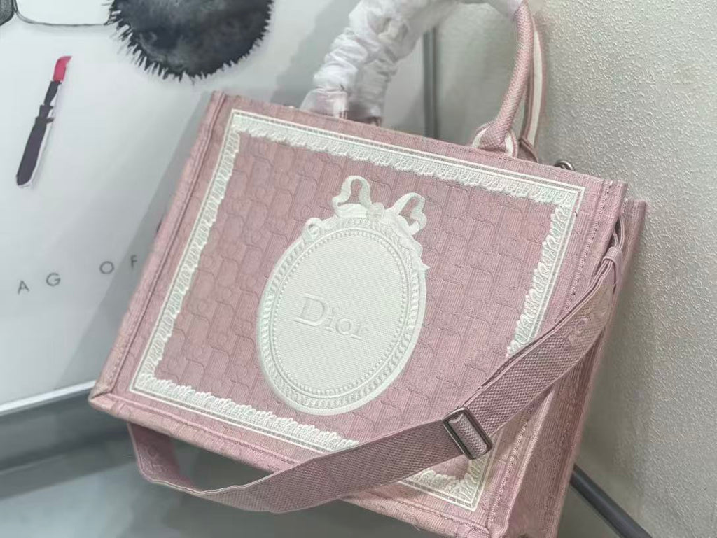 Dioramour Medium Dior Book Tote 36cm with Strap Pink Canvas