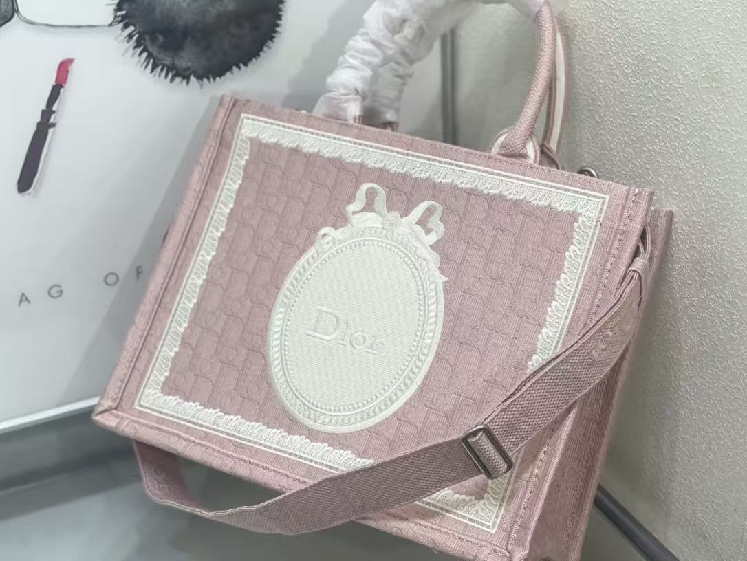 Dioramour Medium Dior Book Tote 36cm with Strap Pink Canvas