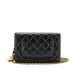 CHL -  QUILTED LAMBSKIN CC PEARL CRUSH WALLET ON CHAIN WOC