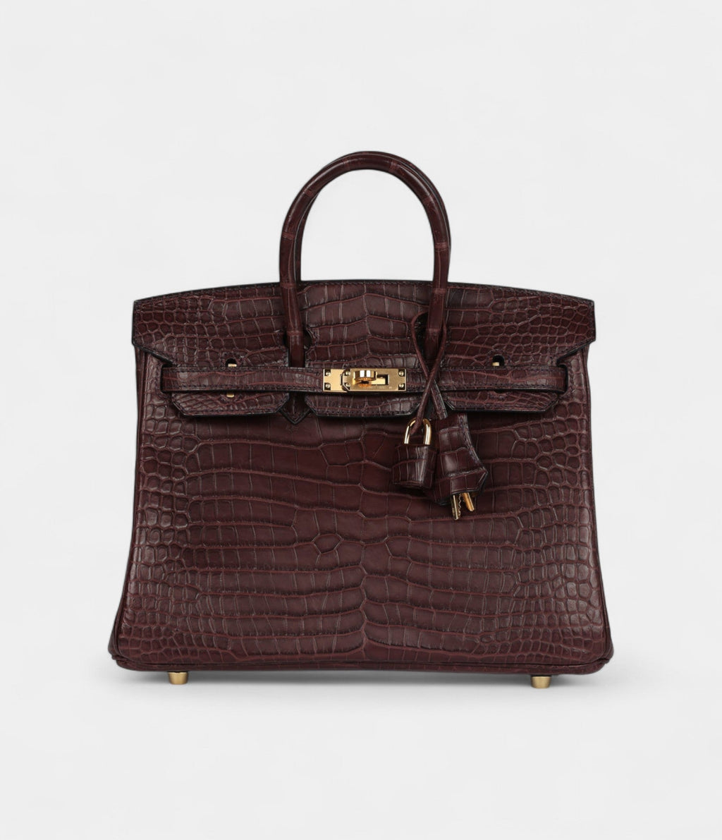 HM BK 25 Rouge Sellier Matte Porosus Crocodile Gold Hardware