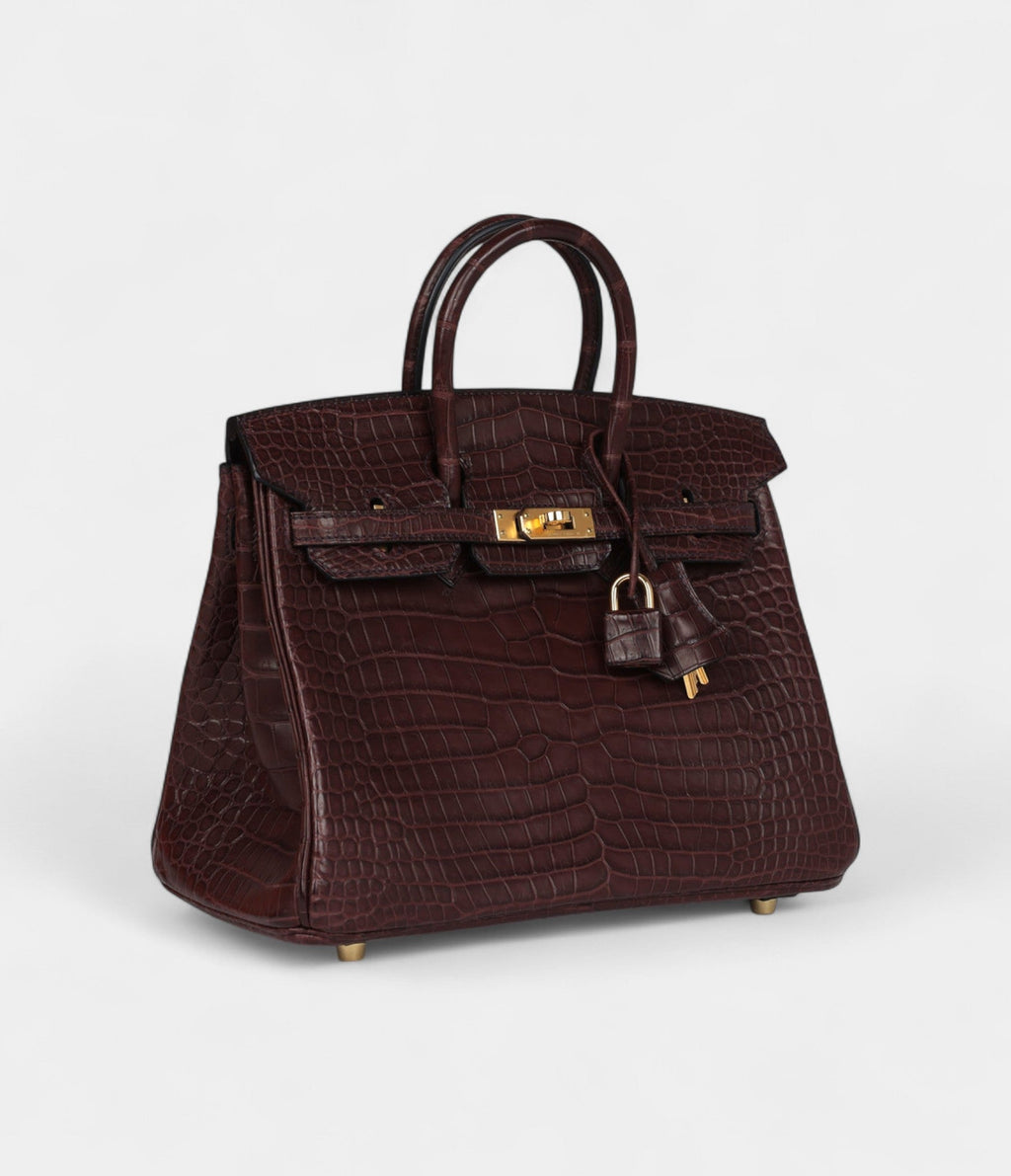 HM BK 25 Rouge Sellier Matte Porosus Crocodile Gold Hardware