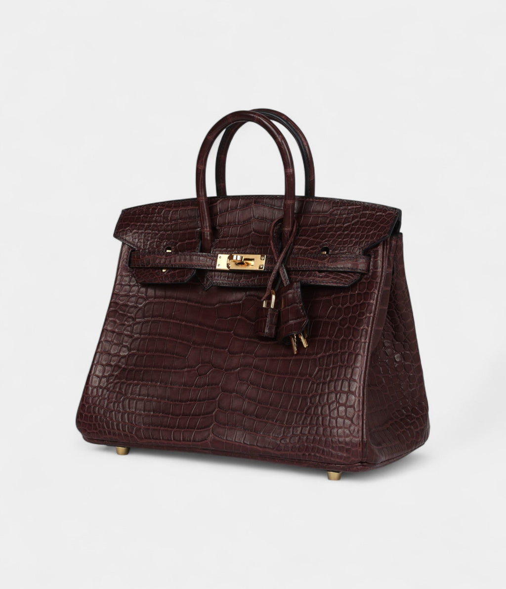 HM BK 25 Rouge Sellier Matte Porosus Crocodile Gold Hardware