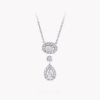 OVAL AND PEAR SHAPE SILVER DIAMOND DROP NECKLACE