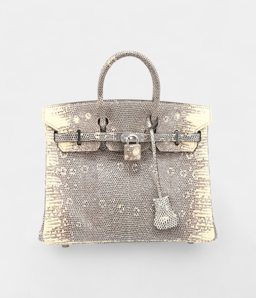 HM BK 25 Cm Handbag In Grey And Beige Lizzard