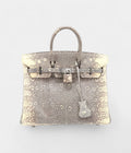 HM BK 25 Cm Handbag In Grey And Beige Lizzard