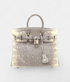 HM BK 25 Cm Handbag In Grey And Beige Lizzard
