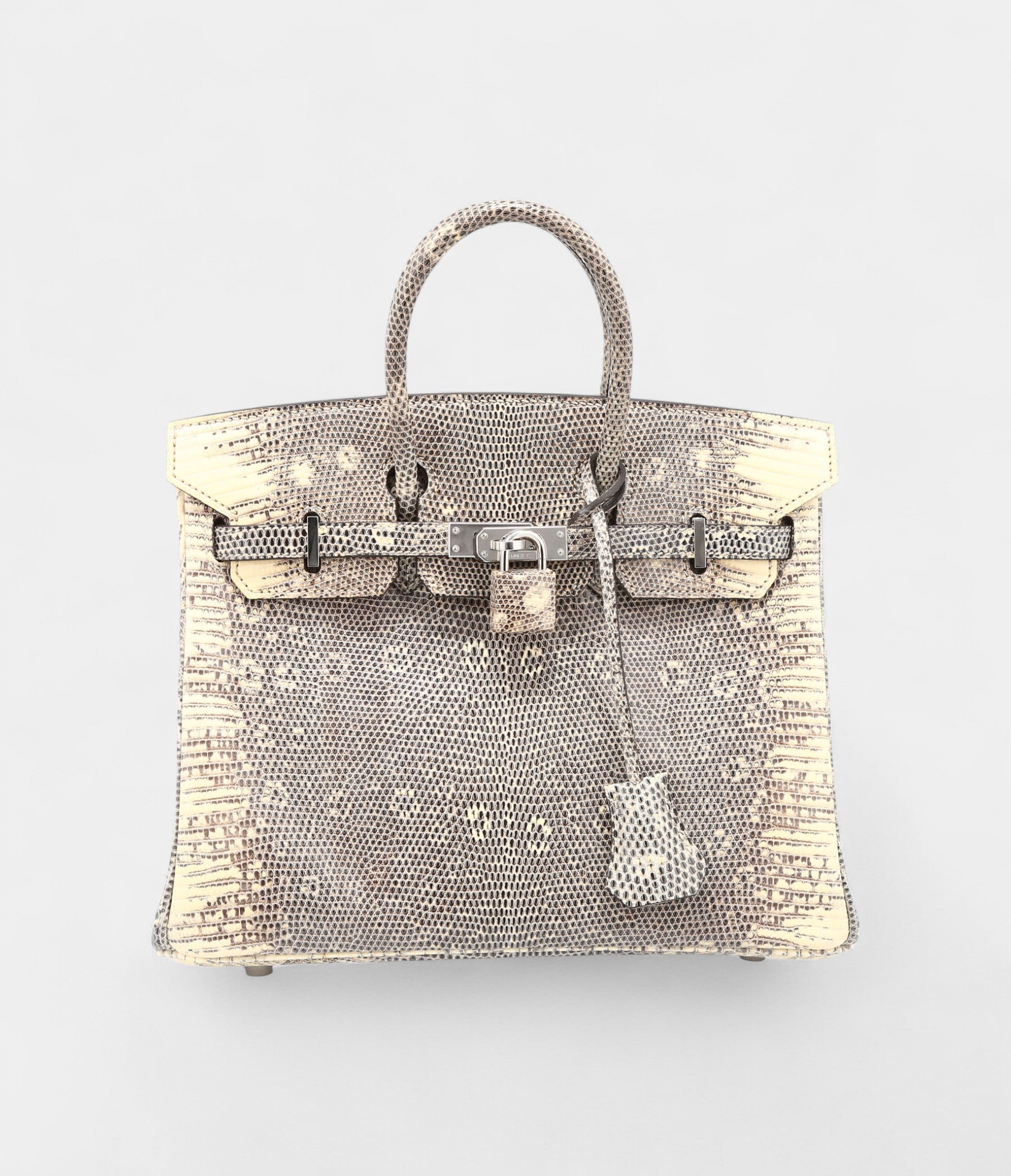 HM BK 25 Cm Handbag In Grey And Beige Lizzard