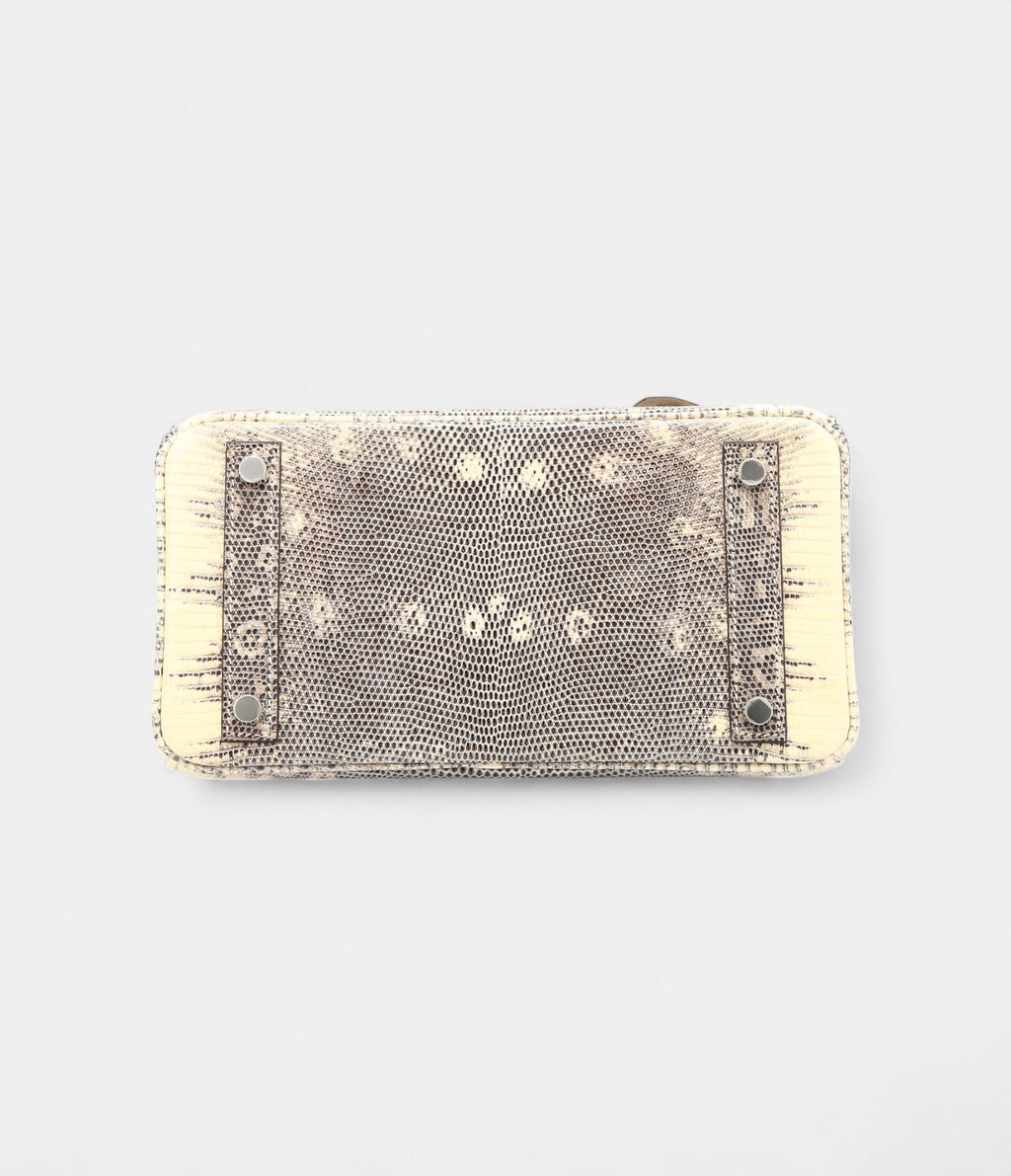 HM BK 25 Cm Handbag In Grey And Beige Lizzard