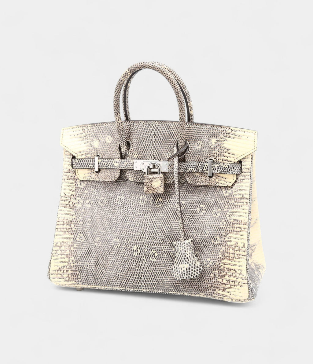 HM BK 25 Cm Handbag In Grey And Beige Lizzard