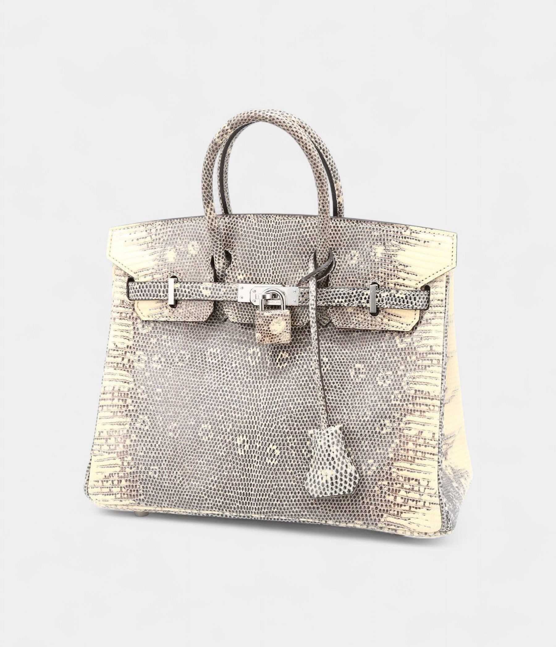 HM BK 25 Cm Handbag In Grey And Beige Lizzard