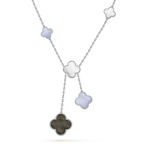 CLOVER MOP CHALCEDONY NECKLACE SILVER 6 MOTIF