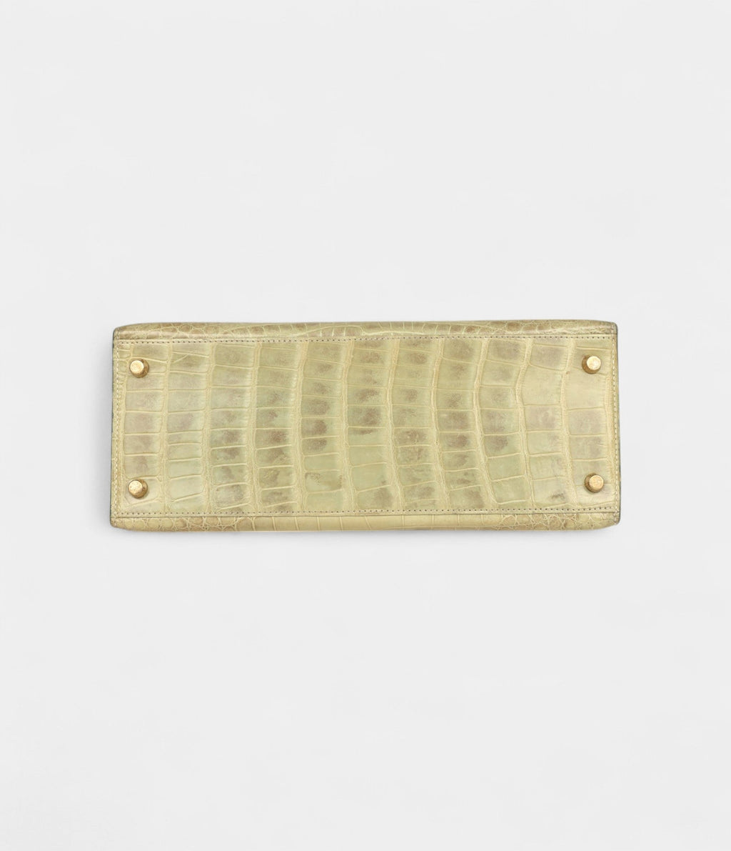 Hermes Kelly 28 Celadon Natura Shiny Alligator Gold Hardware