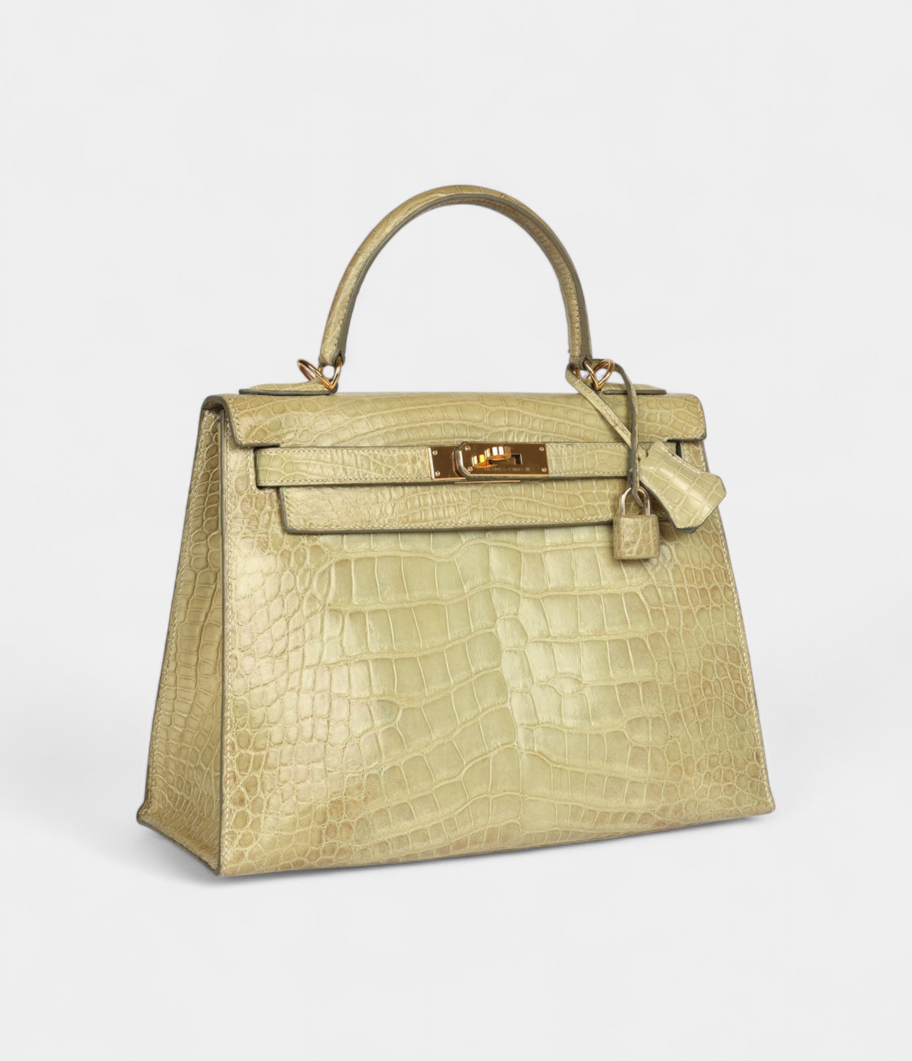 Hermes Kelly 28 Celadon Natura Shiny Alligator Gold Hardware