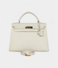 HMKelly 32 White Grained Calfskin Gold Hardware