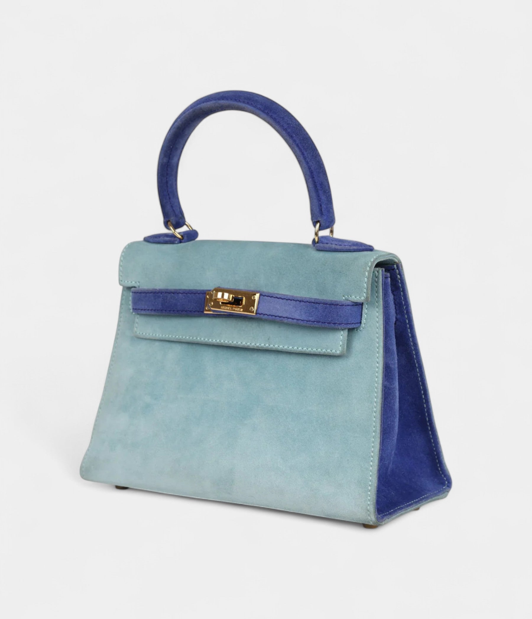 Vintage HMKelly Sellier 20 Bleu Electric and Aqua Doblis Gold Hardware