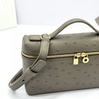 LP Extra Bag Ostrich Pattern Gray Brown Gold Buckle Calfskin