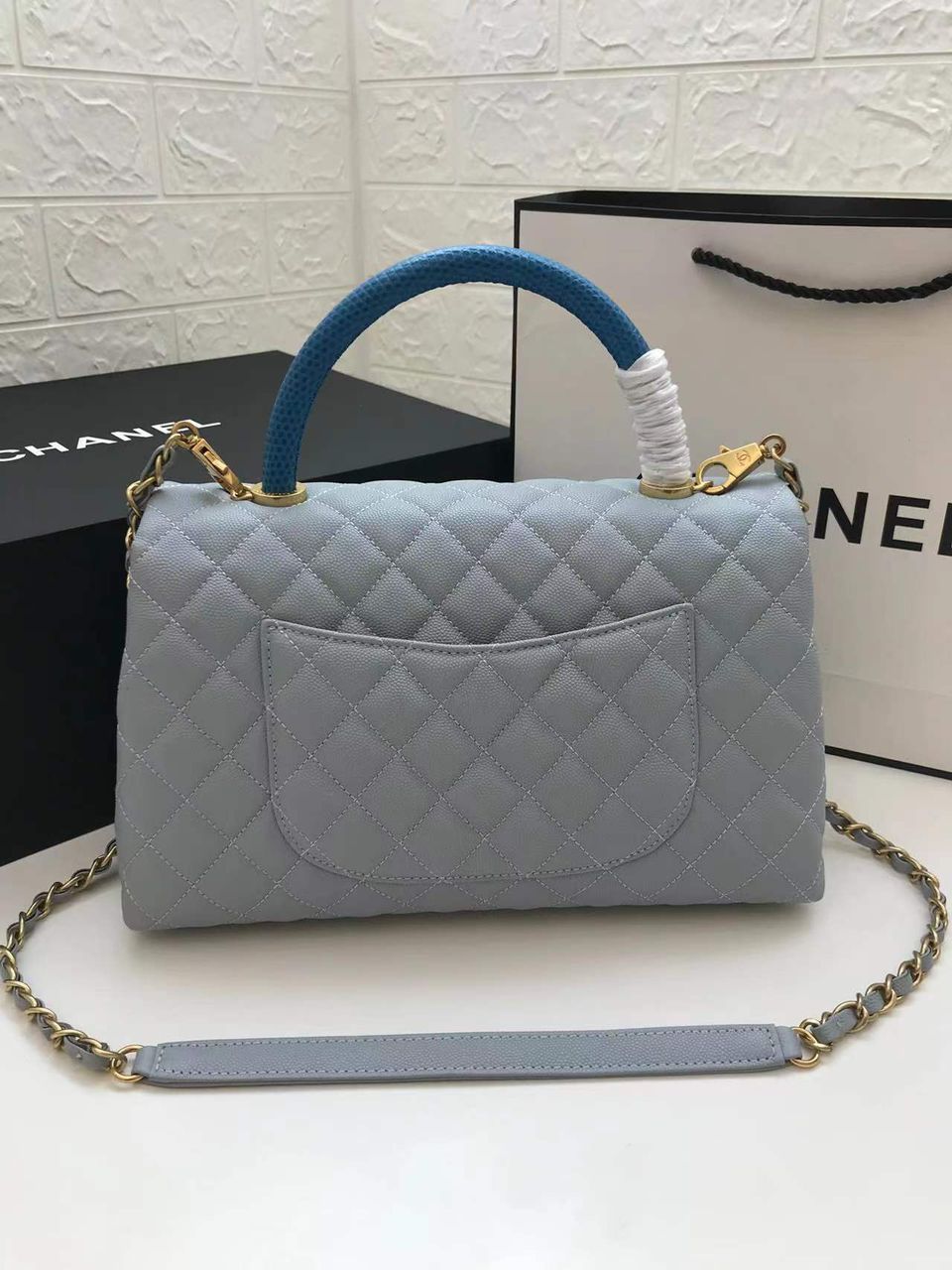 CHL - Large Flap Bag With Top Handle Light Grey For Women, Women’s Handbags, Shoulder And Crossbody Bags 11in/28LO A92991