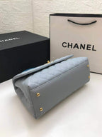 CHL - Large Flap Bag With Top Handle Light Grey For Women, Women’s Handbags, Shoulder And Crossbody Bags 11in/28LO A92991