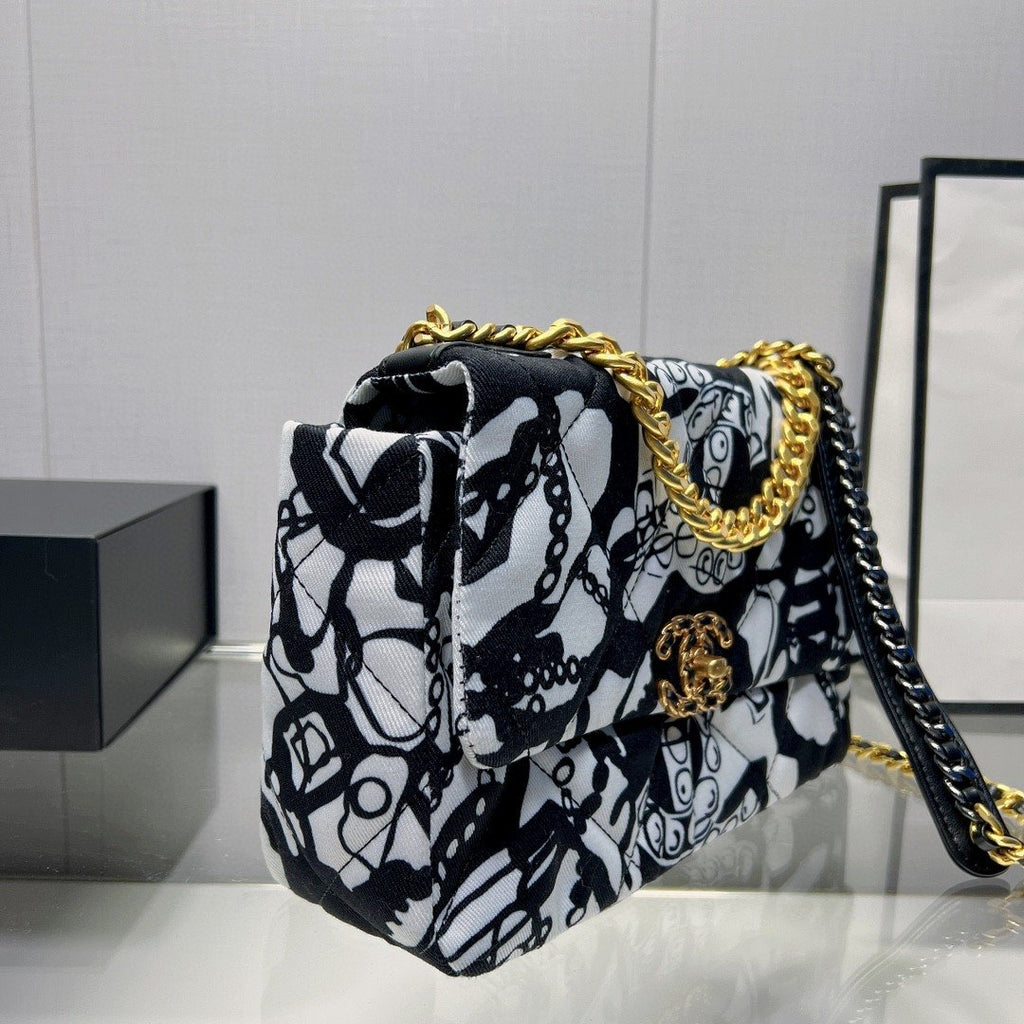 CHL -  19 HandBag Printed Canvas Black And White For Women 11.8in/30LO