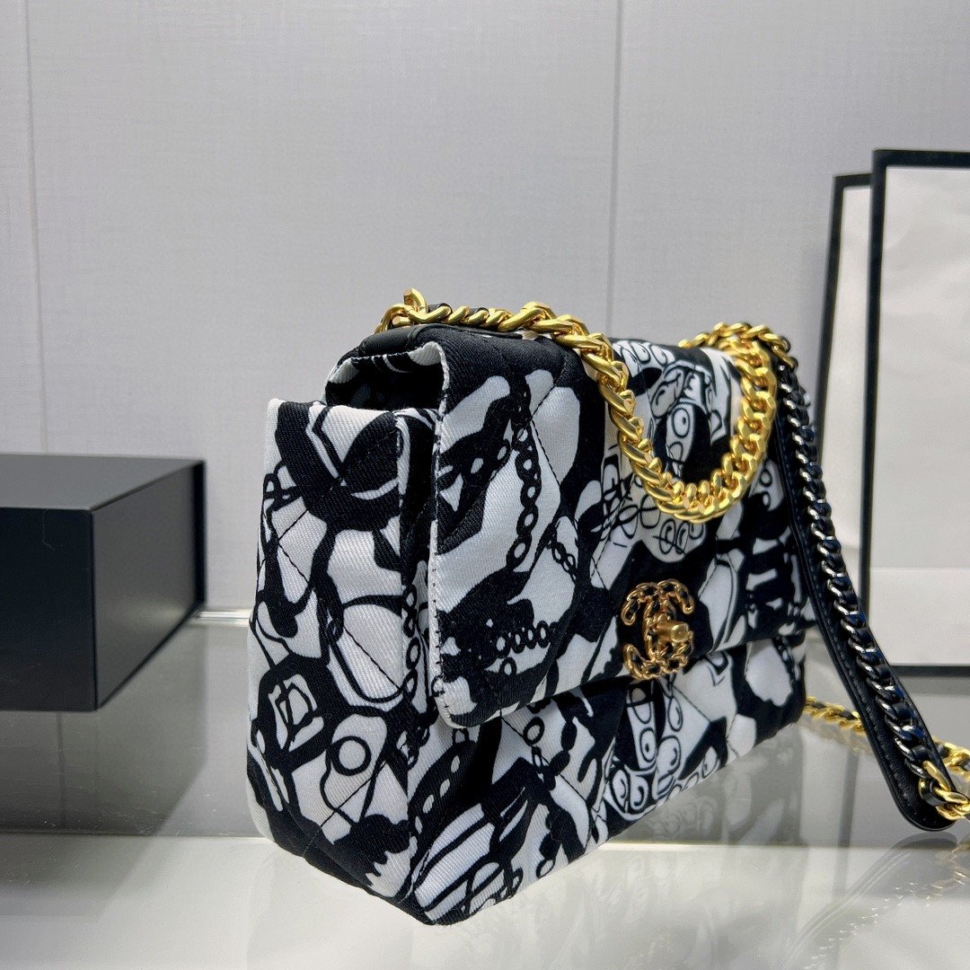 CHL -  19 HandBag Printed Canvas Black And White For Women 11.8in/30LO