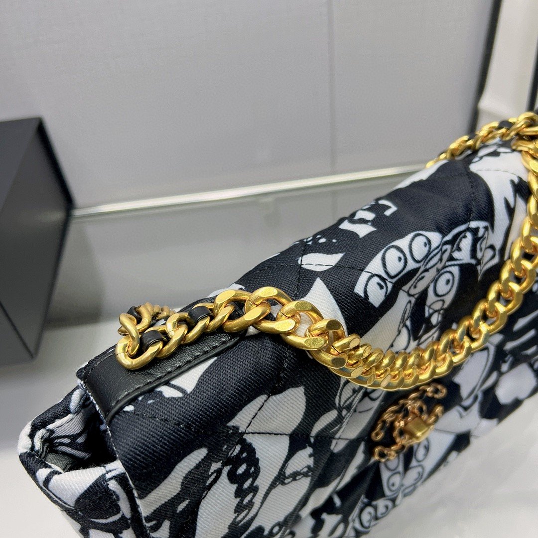 CHL -  19 HandBag Printed Canvas Black And White For Women 11.8in/30LO