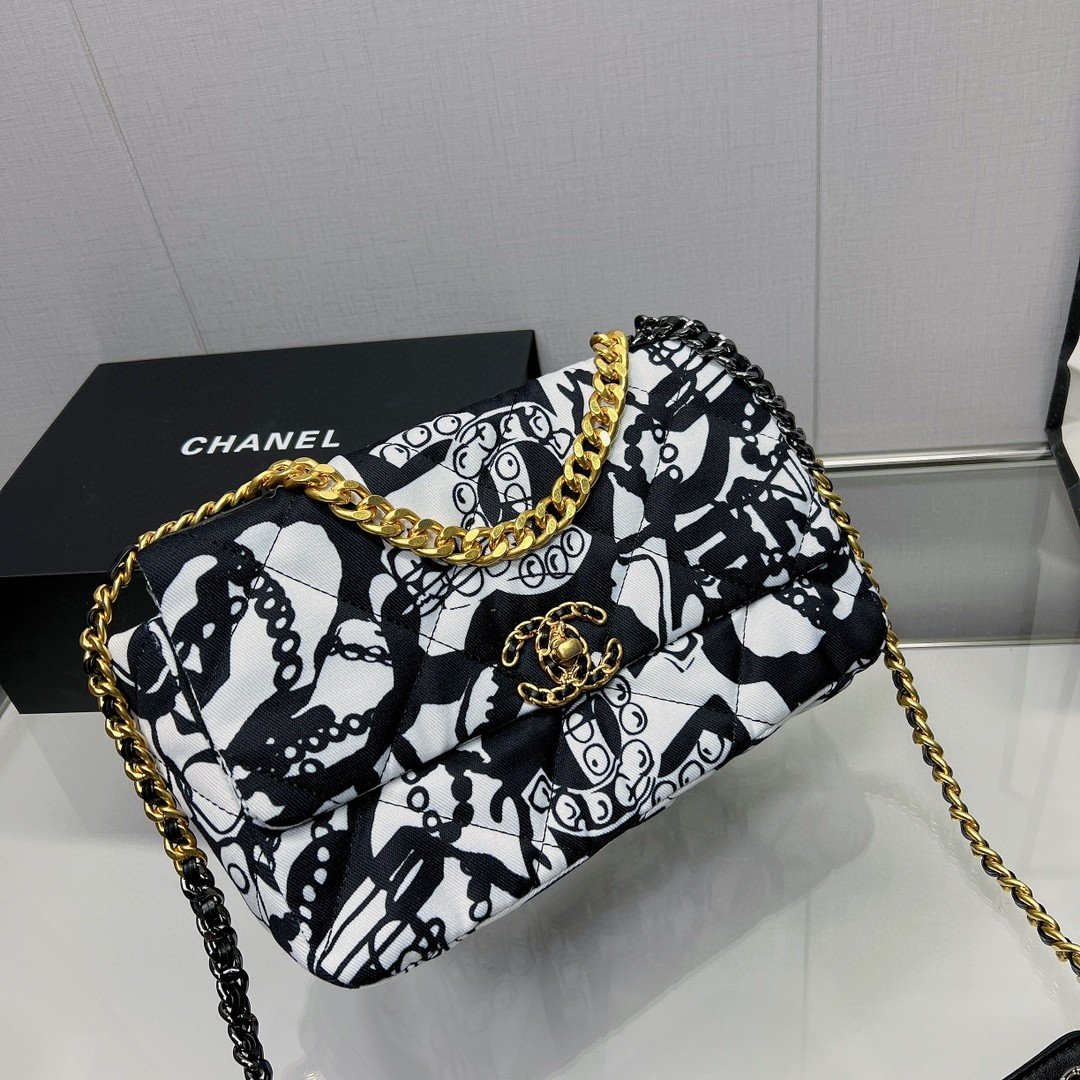 CHL -  19 HandBag Printed Canvas Black And White For Women 11.8in/30LO