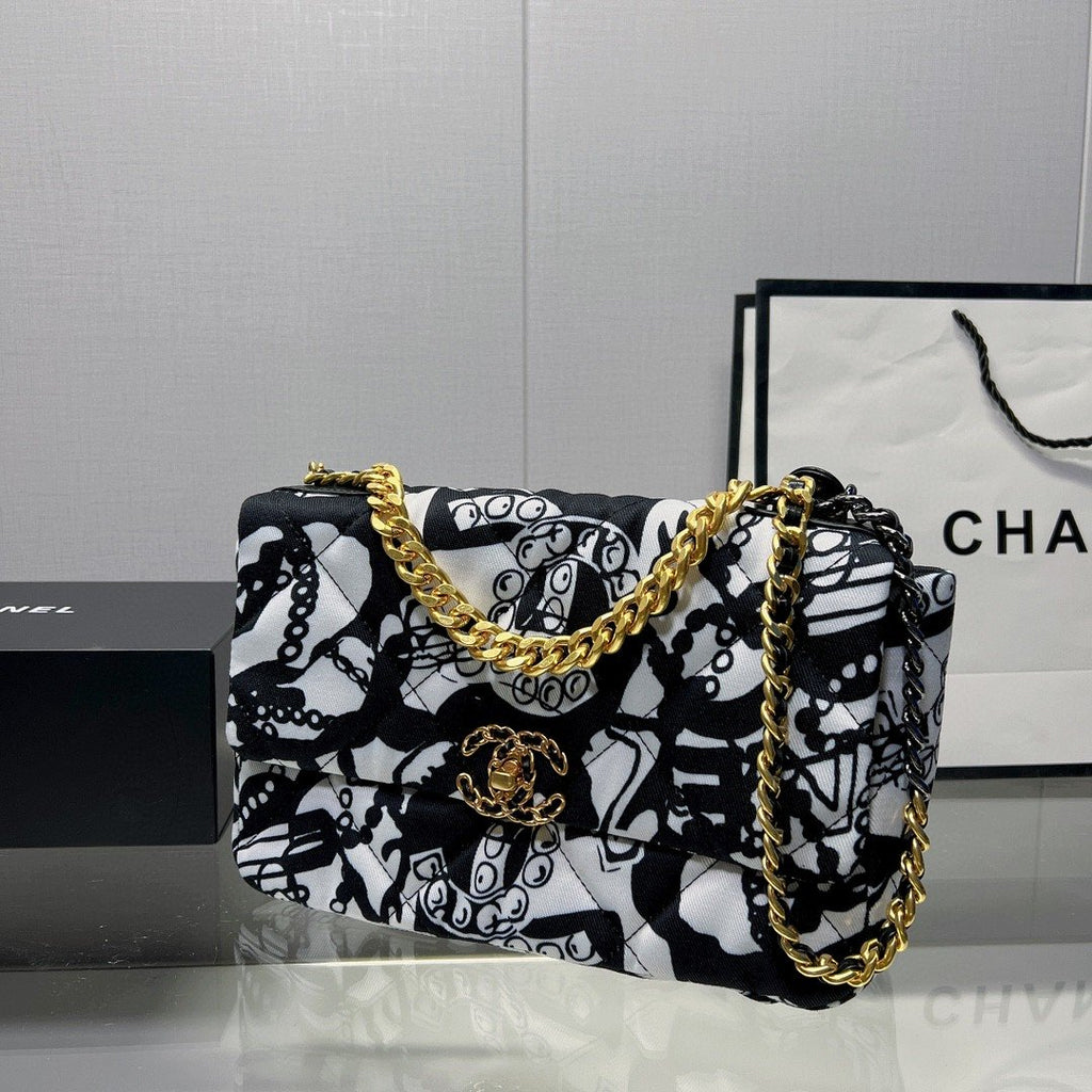 CHL -  19 HandBag Printed Canvas Black And White For Women 11.8in/30LO