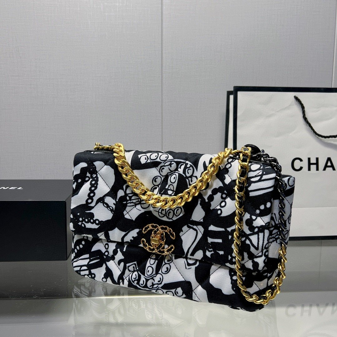 CHL -  19 HandBag Printed Canvas Black And White For Women 11.8in/30LO