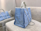 CHL -  Deauville Tote Tweed Canvas Bag Fall/Winter Collection, Light Blue/White For Women 15in/38LO