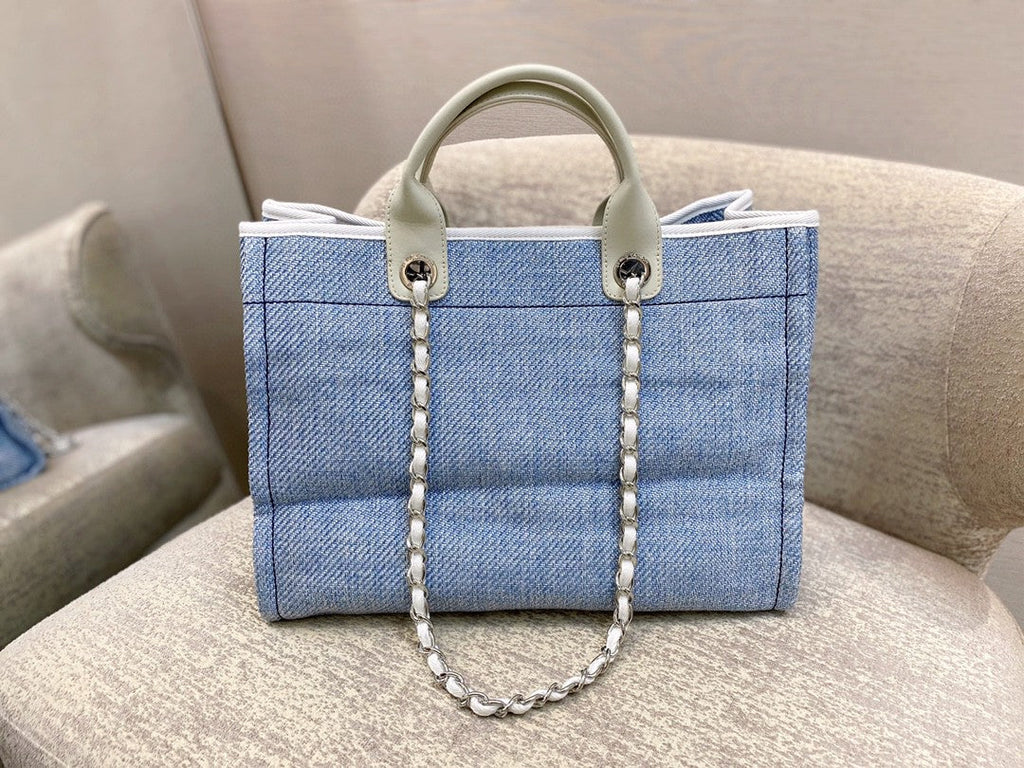 CHL -  Deauville Tote Tweed Canvas Bag Fall/Winter Collection, Light Blue/White For Women 15in/38LO