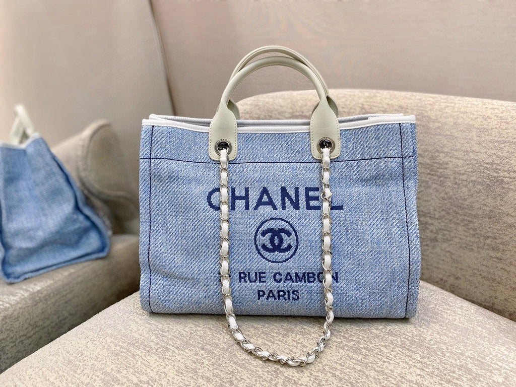 CHL -  Deauville Tote Tweed Canvas Bag Fall/Winter Collection, Light Blue/White For Women 15in/38LO