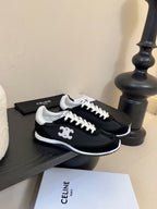 CELINE TRAINRES IN BLACK MIX WHITE SUEDE AND FABRIC