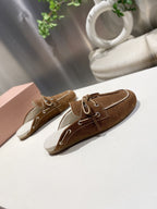 MIU FADED MULE IN BROWN ECRU SUEDE