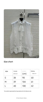 SLEEVELESS BLO IN WHITE LINEN LACE TRIM AND NECK TIE