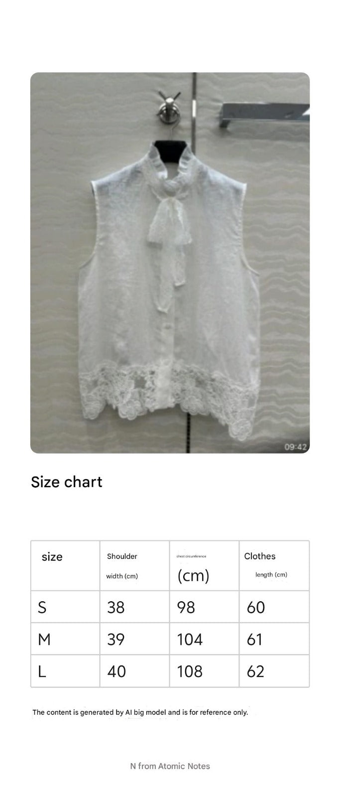 SLEEVELESS BLO IN WHITE LINEN LACE TRIM AND NECK TIE