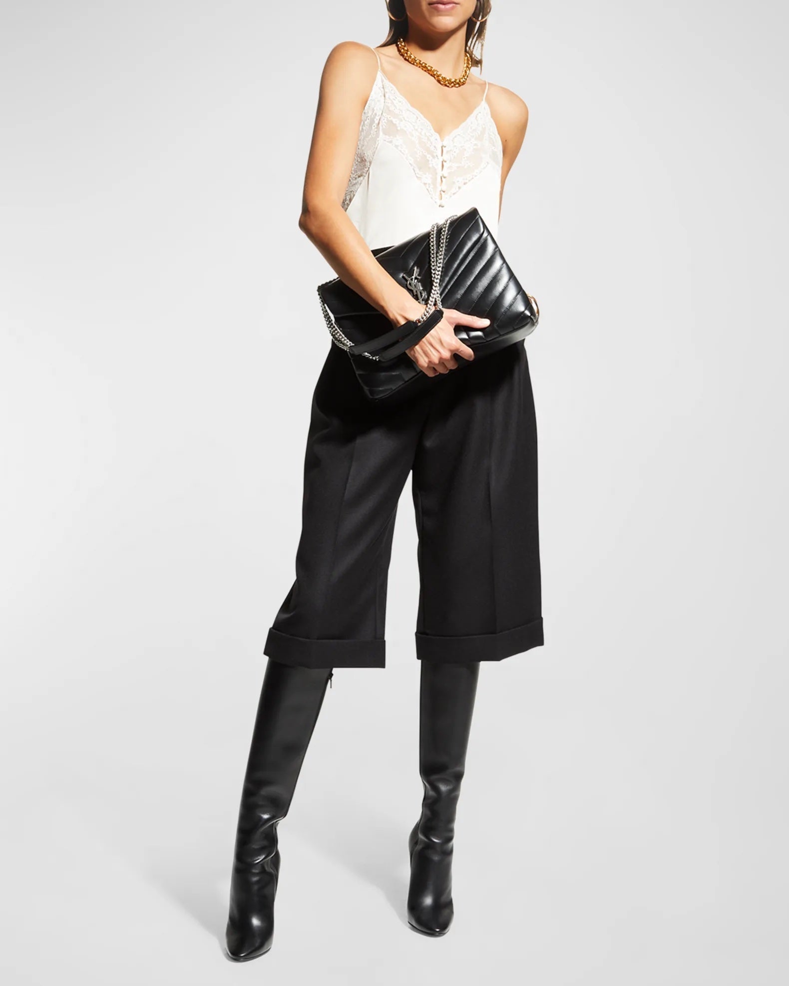 YLS MEDIUM LOULOU MATELASSE LEATHER SHOULDER BAG