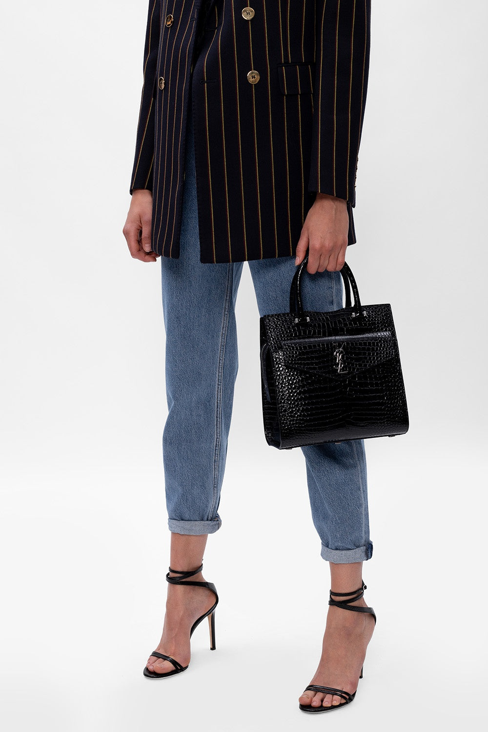 YLS CROC CALFSKIN EMBOSSED MEDIUM UPTOWN TOTE