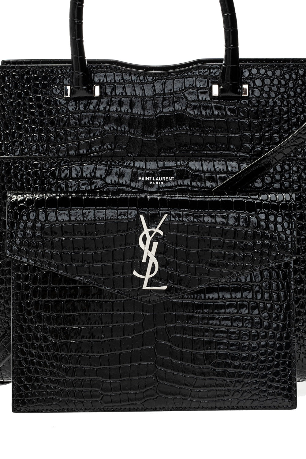YLS CROC CALFSKIN EMBOSSED MEDIUM UPTOWN TOTE