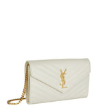 YLS MONOGRAM CHEVRON QUILTED CHAIN WALLET
