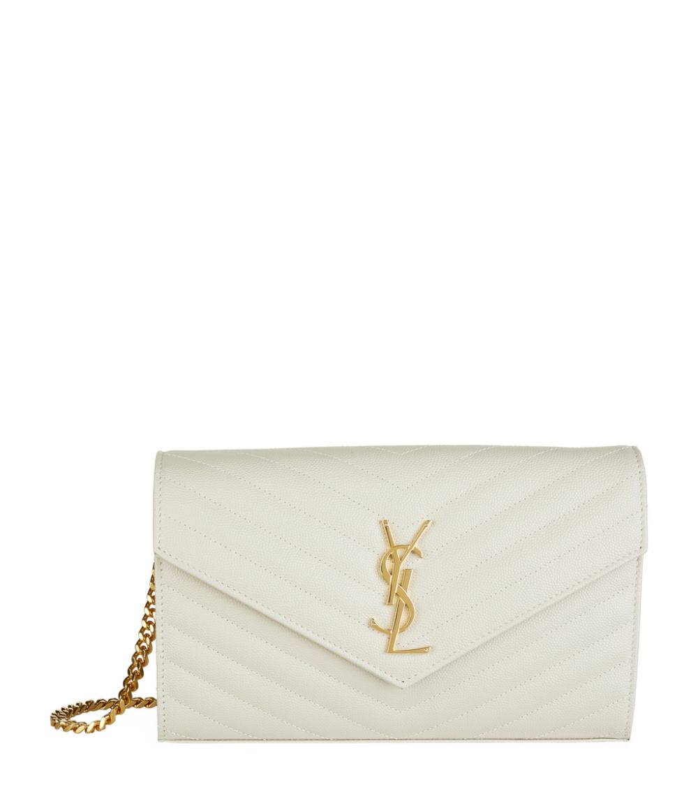 YLS MONOGRAM CHEVRON QUILTED CHAIN WALLET