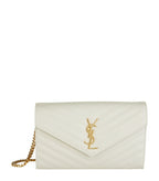 YLS MONOGRAM CHEVRON QUILTED CHAIN WALLET