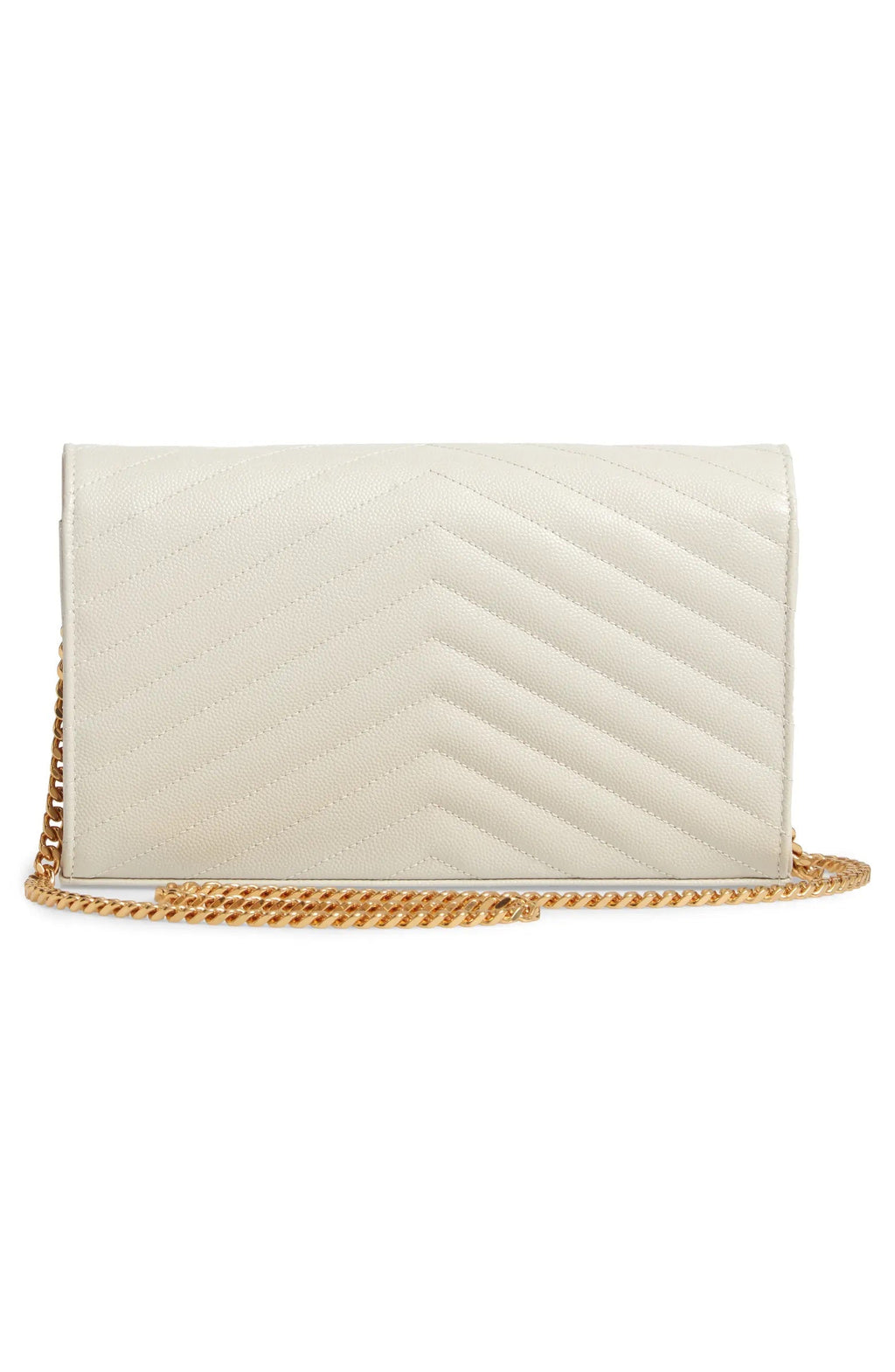 YLS MONOGRAM CHEVRON QUILTED CHAIN WALLET