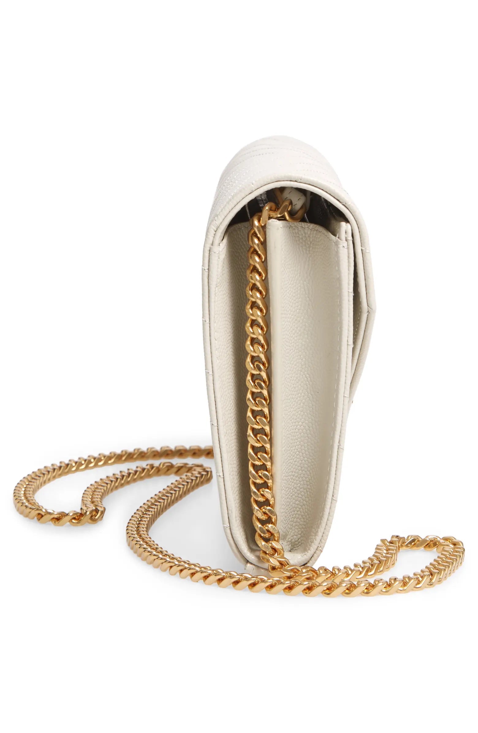 YLS MONOGRAM CHEVRON QUILTED CHAIN WALLET