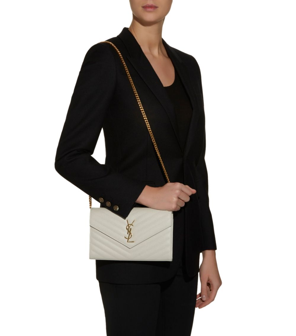 YLS MONOGRAM CHEVRON QUILTED CHAIN WALLET