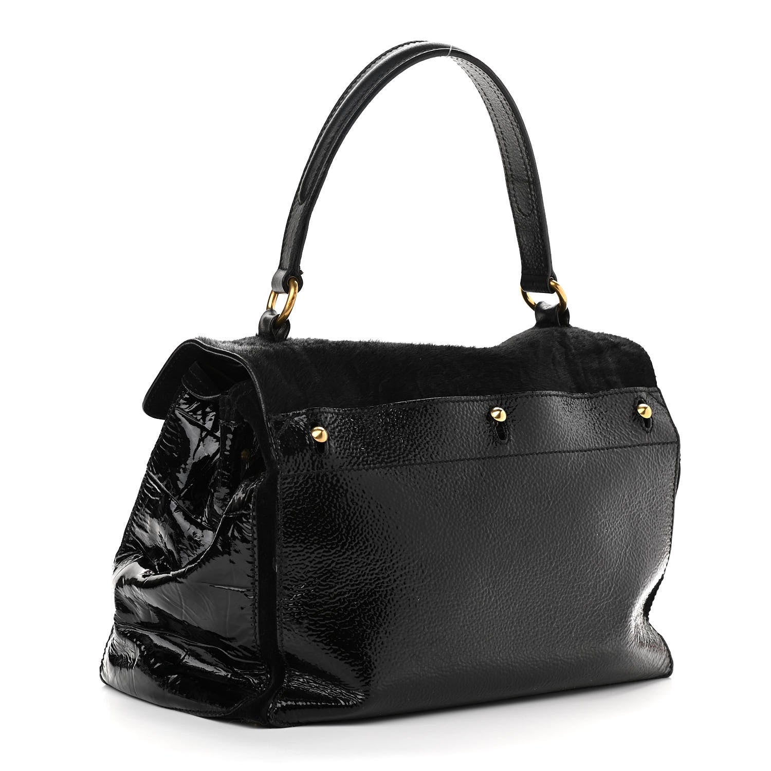 YLS PONY HAIR PATENT M TWO BAG
