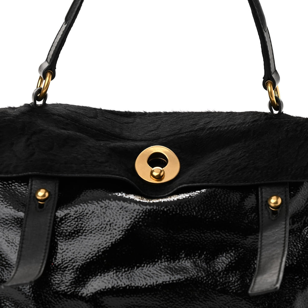 YLS PONY HAIR PATENT M TWO BAG