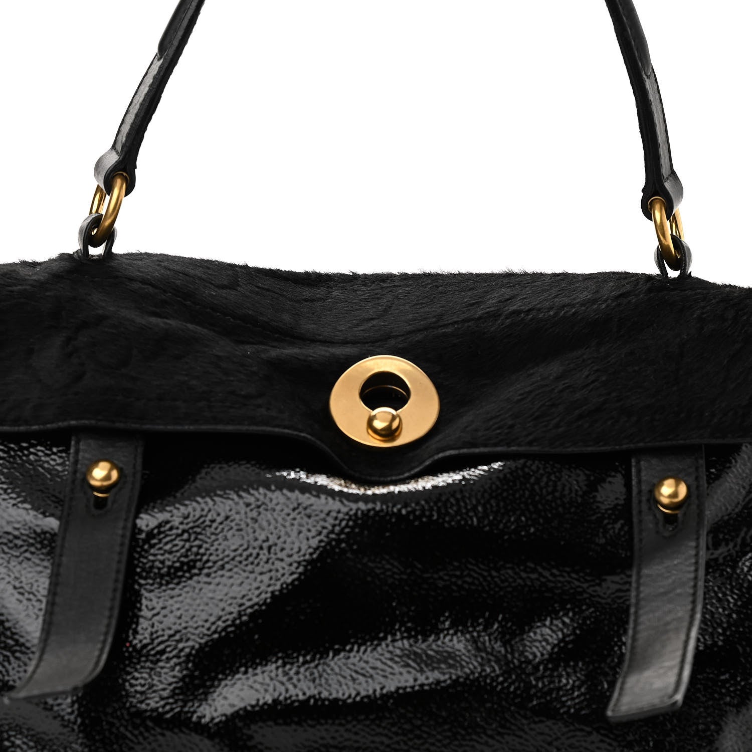 YLS PONY HAIR PATENT M TWO BAG